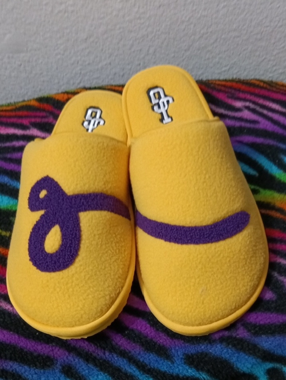 JG, Hotel Slippers, Gold Slip-On Adult Slippers with Purple Accent